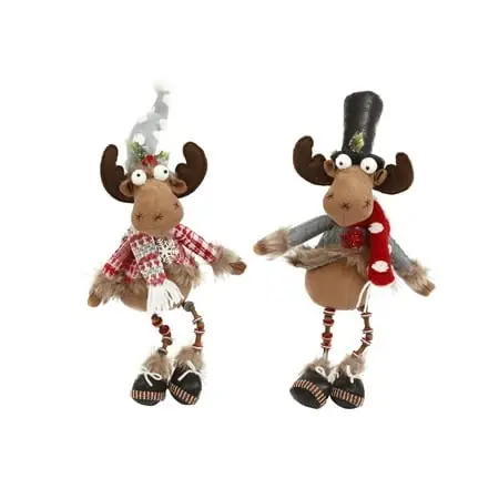 Plush Sitting Holiday Moose Figurines Set Of 2 For Festive Decor