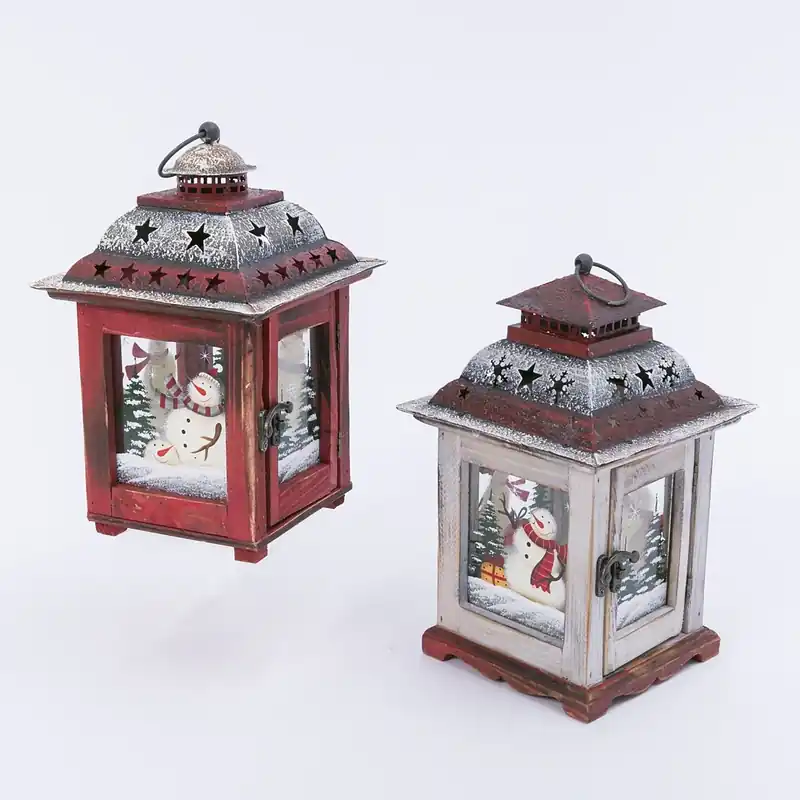 2489920ec Rustic Farmhouse Christmas Holiday Snowmen Lanterns - Set Of 2
