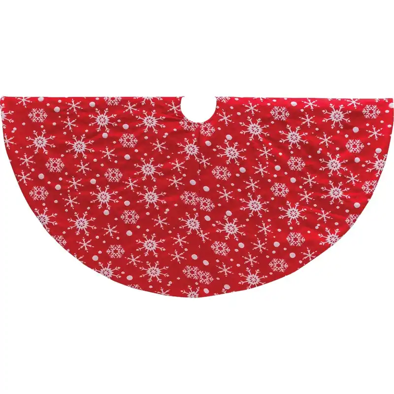 48 Inch Red Polyester Snowflake Christmas Tree Skirt For Holiday Decor