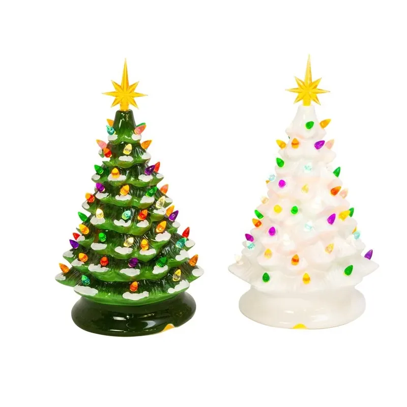 Set Of 2 Battery Operated Musical Dolomite Trees - 13.9 In. Assorted Colors