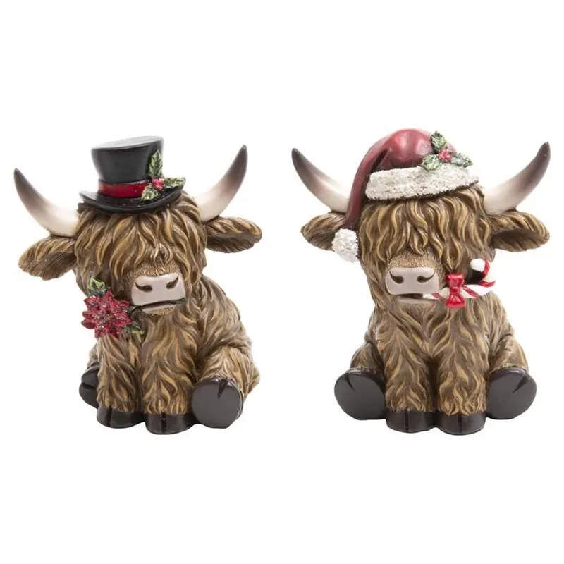 Festive Resin Cow Figurine – Assorted Holiday Table Décor, 4.3‑inch