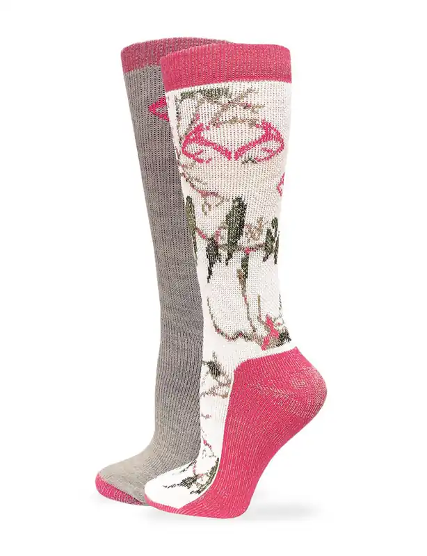 Realtree Ladies Snow Camo Wool Blend Socks, 2 Pair, Medium (w 6-9), Fuchsia Camo