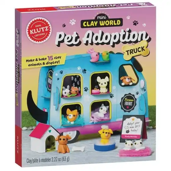 Pet Adoption Truck Craft Kit - Make And Bake Clay Animals With Accessories And Instruction Book