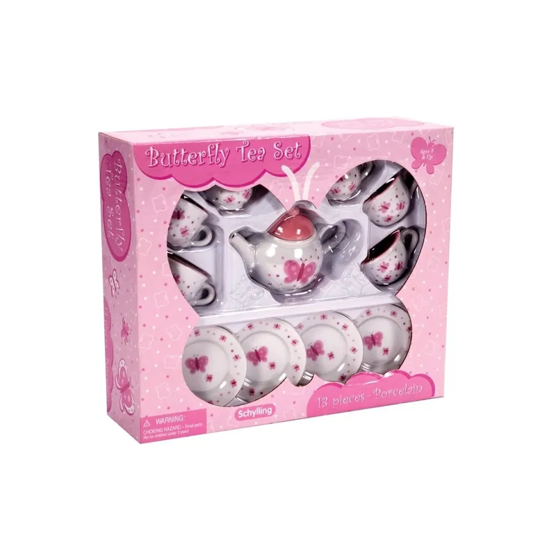 Pink And White Butterfly Tea Set 13 Piece Porcelain Set