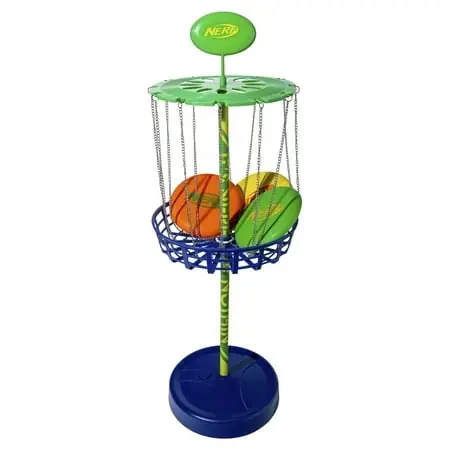 Mini Disc Golf Starter Set - 3 Discs + Portable Basket Target For Outdoor Fun