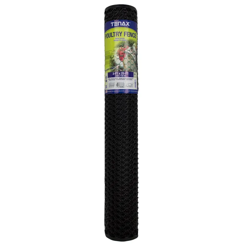 3 Ft. H X 25 Ft. L Hexagonal Plastic Poultry Netting Fence, Black