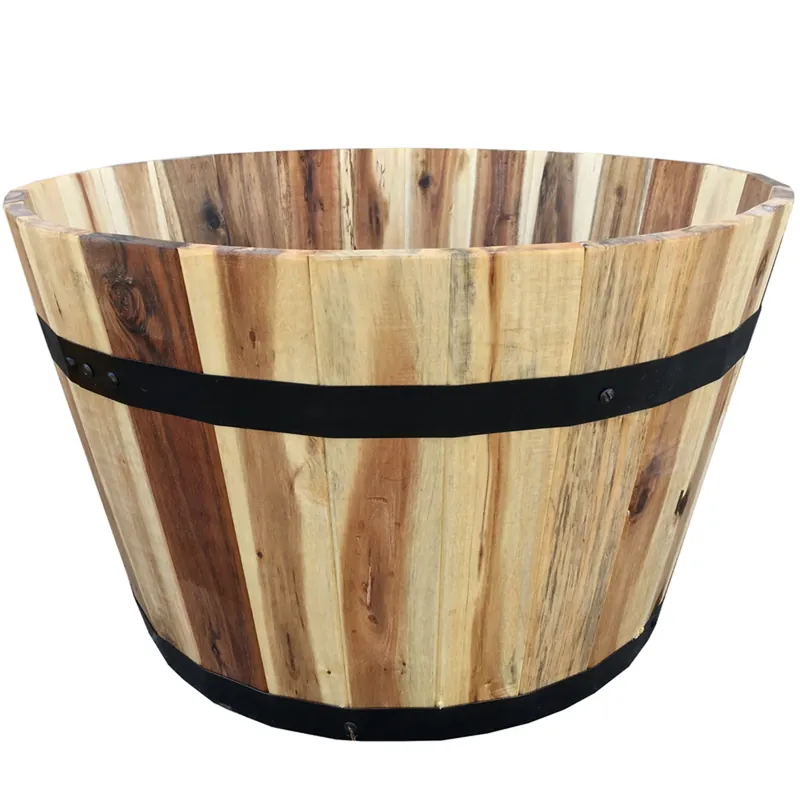 Wood Barrel Wood Planter, 21 X 12 In.