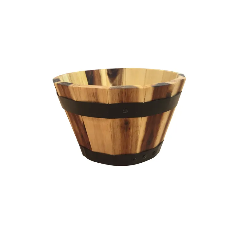 Wood Barrel Wood Planter, 11.5 X 7 In.