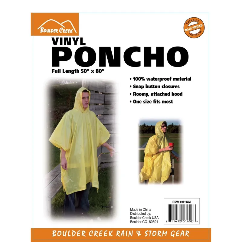 Yellow Vinyl Rain Poncho 50" X 80" Unisex Waterproof