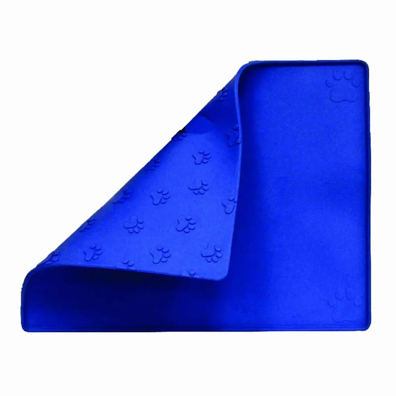 Blue Plain Rubber Non-slip Pet Feeding Mat 18x14 Inches