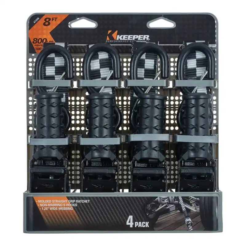 1.25 In. W X 8 Ft. L Black/gray Tie Down W/ratchet 800 Lb 4 Pk