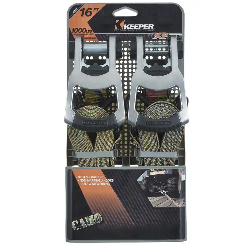 1.25 In. W X 16 Ft. L Camo Tie Down W/ratchet 1000 Lb 2 Pk