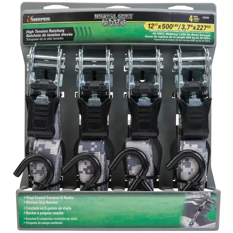 1 In. W X 12 Ft. L Multicolored Tie Down Strap 500 Lb 4 Pk