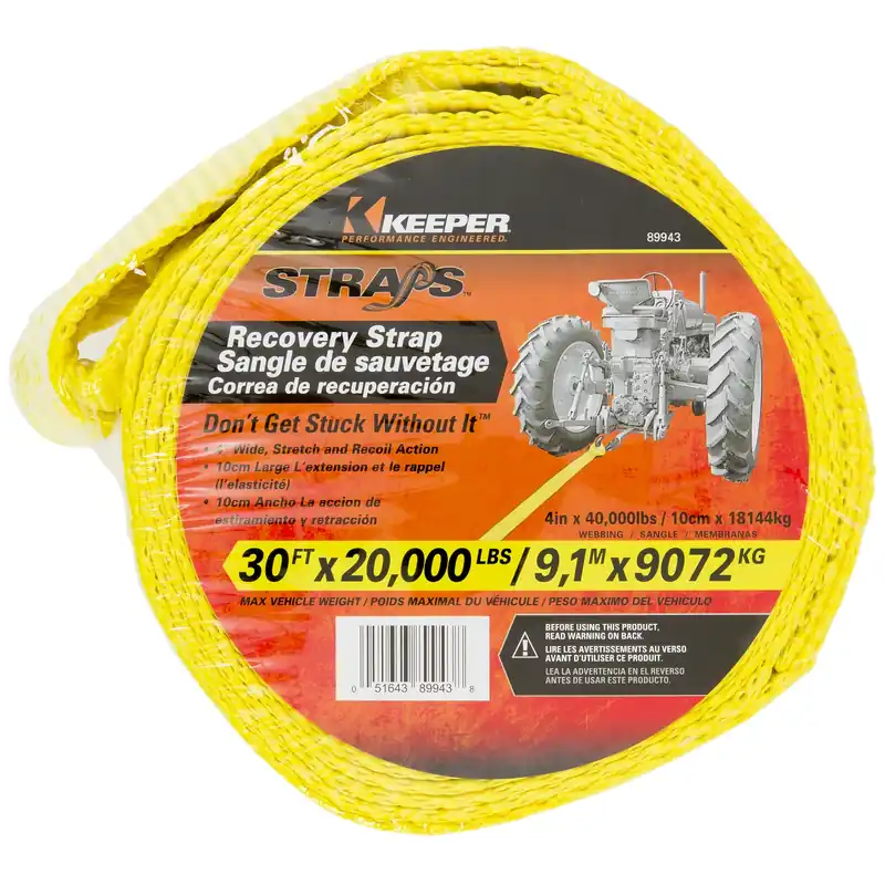 4 In. W X 30 Ft. L Yellow Vehicle Recovery Strap 20000 Lb 1 Pk
