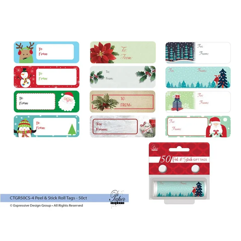 Peel‑and‑stick Holiday Gift Tag Roll – 50 Assorted Designs