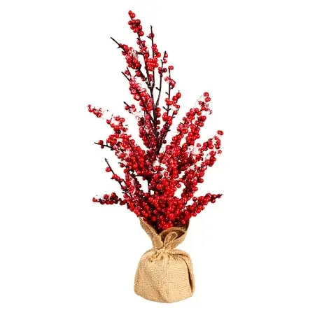 20 Red Berry Tree With Burlap Pot Table Decor For Holiday And Seasonal Use