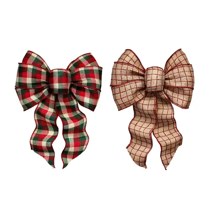 Assorted 7 Loop Plaid Christmas Bow 8.5 In.