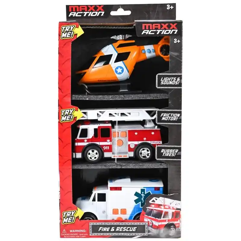 Maxx Action Mini Rescue Vehicles - 3 Piece Multicolored Set