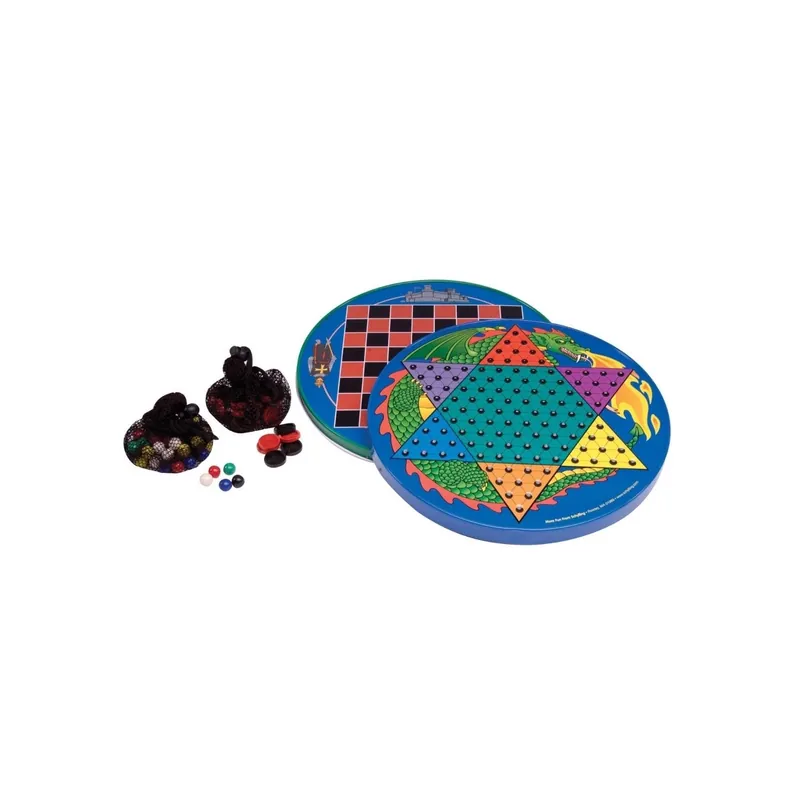 Multicolored Tin Chinese Checkers Game With Dual-sided Board