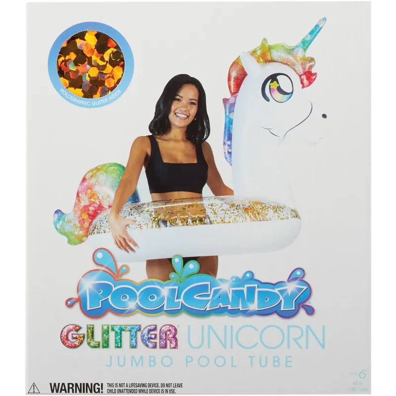 42 Inch Glitter Unicorn Inflatable Pool Tube Float - Heavy-duty Pvc