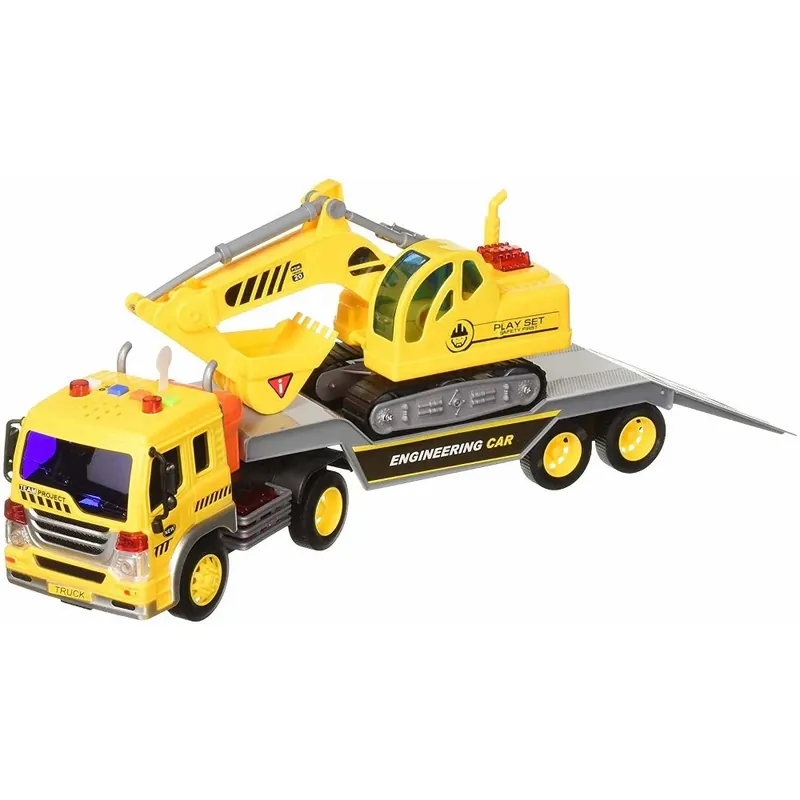 1 16 Scale Long Haul Excavator Transport Truck With Realistic Lights And Sounds