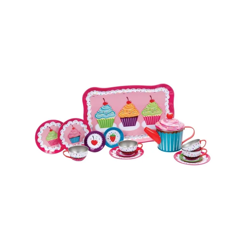 Schylling Cupcake Tin Tea Set Multicolored 15 Piece Set With Tray And Teapot