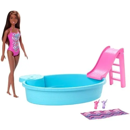 Barbie Doll And Pool Playset With Slide And Accessories For Ages 3 To 7
