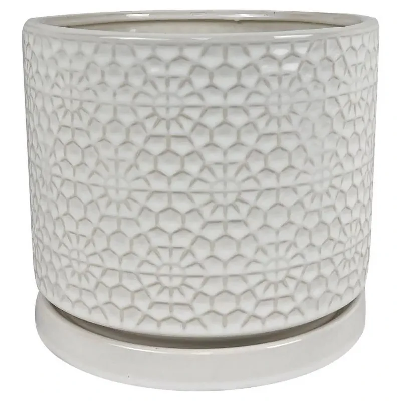 10‑inch White Ceramic Amelia Planter With Matching Saucer – Indoor Decorative Pot