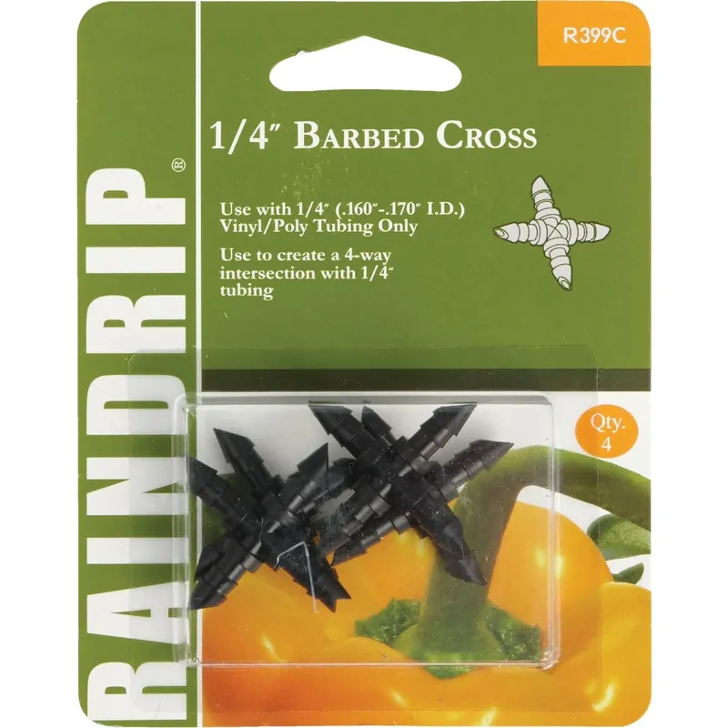 1/4 In. Barbed Drip Irrigation Cross 4 Pk