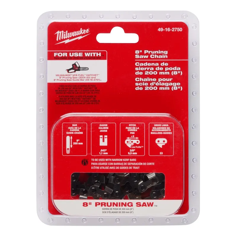 8 In. Chainsaw Chain With 33 Links, 0.043 In Gauge, 3/8 In Pitch