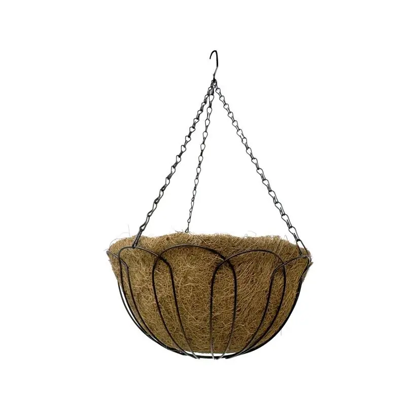 14 Inch Diameter Steel Hanging Basket With Liner, Black