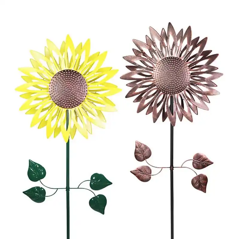 Assorted Metal 84 Inch Kinetic Sunflower Outdoor Garden Stake