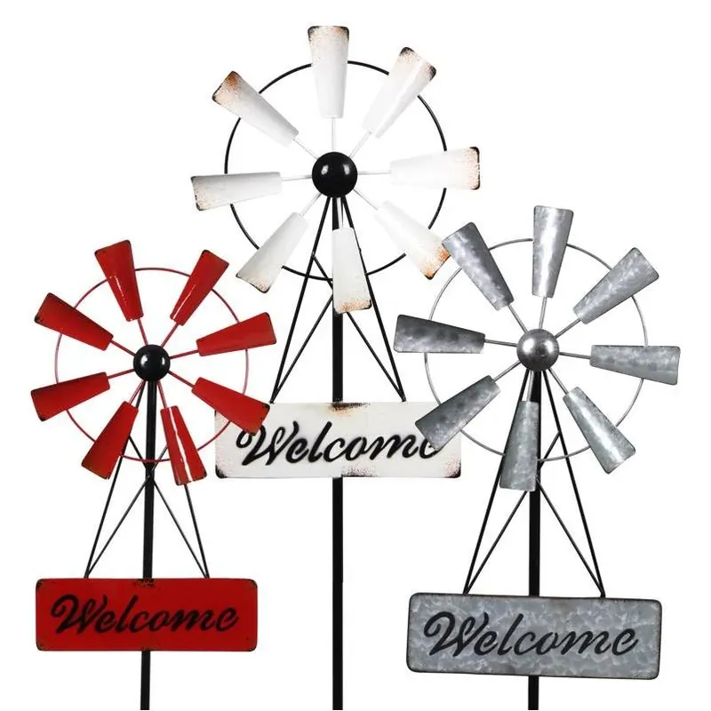 40‑inch Multicolor Metal Welcome Windmill Garden Stake – Vibrant Outdoor Décor