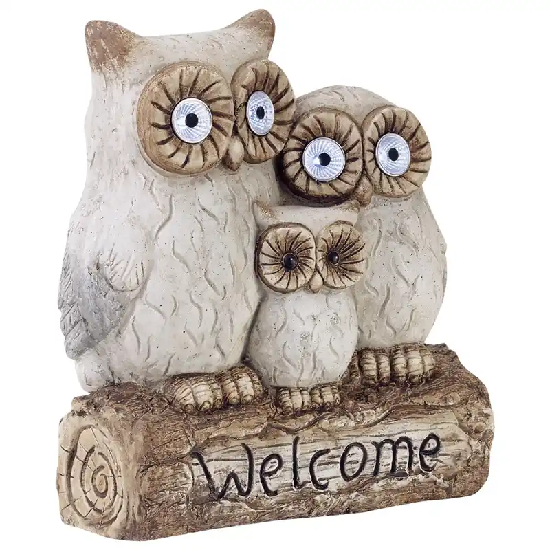 16 In. Owl Family Welcome Statue - Fiberglass/resin/stone Gray