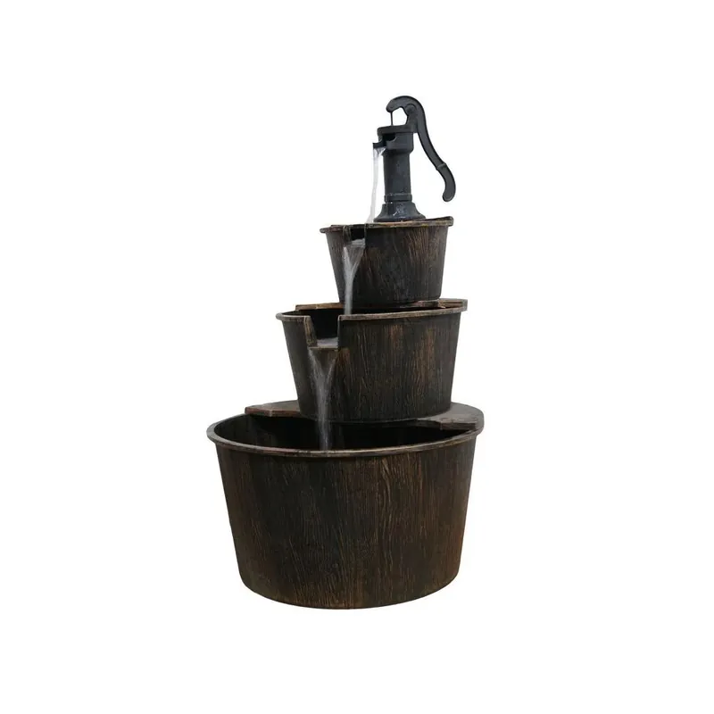 40-inch Brown Three Tier Pump And Barrels Outdoor Fountain