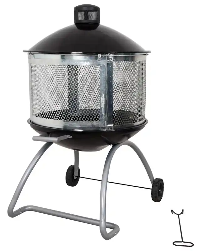 28 In. W Round Wood Fire Pit With Porcelain/steel Construction