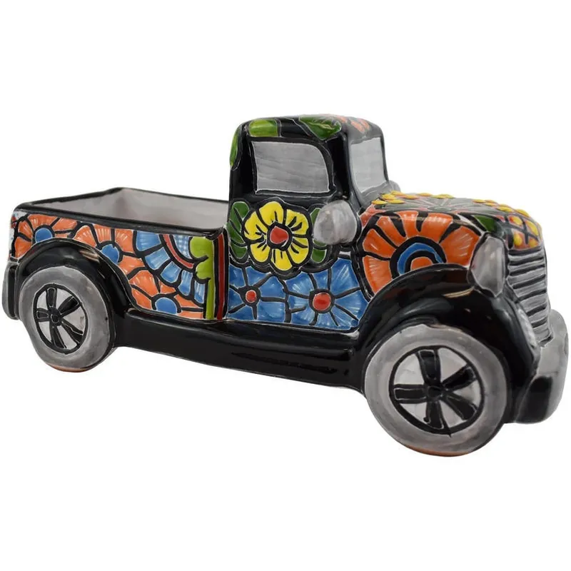 5 In. H X 11 In. W Ceramic Vintage Truck Planter Multicolored