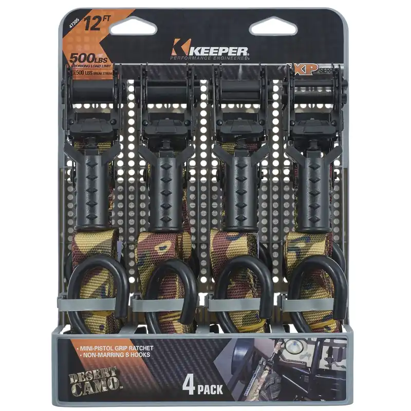 1 In. W X 12 Ft. L Camo Tie Down W/ratchet 500 Lb 4 Pk