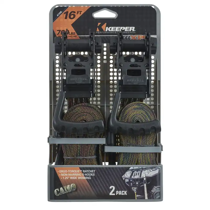 Ergo-torque 1.25 In. W X 16 Ft. L Camo Tie Down W/ratchet 700 Lb 2 Pk