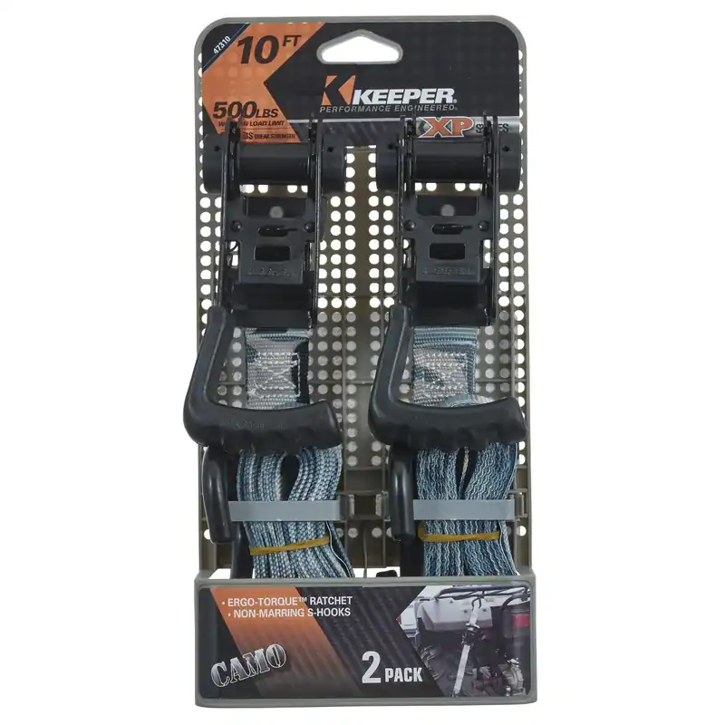 Ergo-torque 1 In. W X 10 Ft. L Camo Ratchet Tie Down Strap 500 Lb 2 Pk