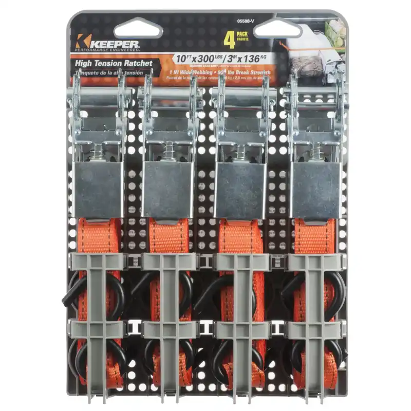 1 In. W X 10 Ft. L Orange Tie Down W/ratchet 300 Lb 4 Pk