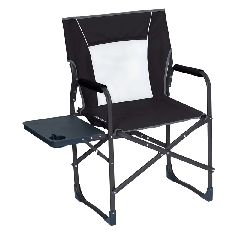 Slim-fold Black Director‘s Folding Chair With Side Table And Beverage Holder