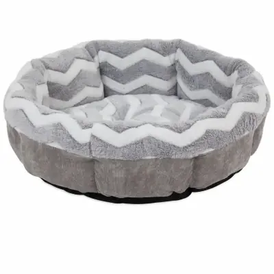Round Shearling Pet Bed, Overstuffed Bolster