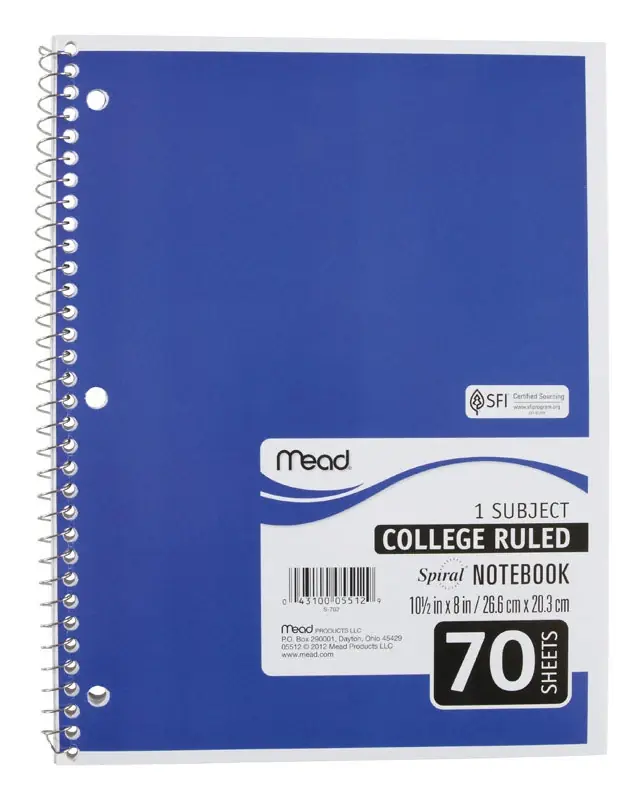 8 In. W X 10-1/2 In. L College Ruled Spiral Assorted Notebook