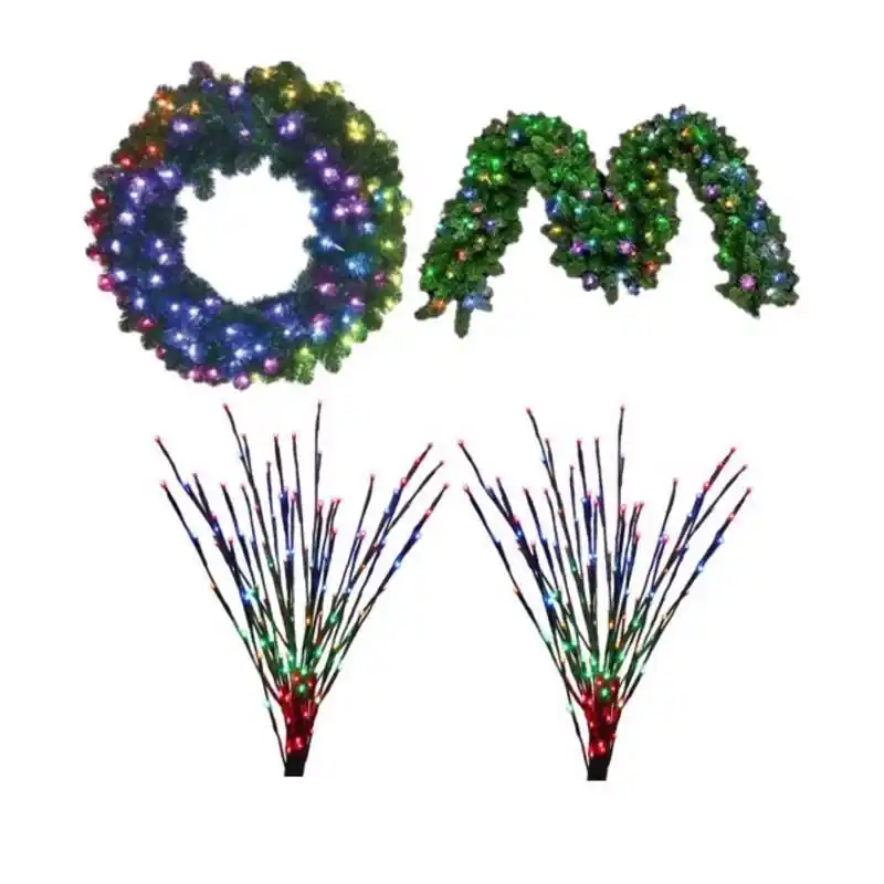 Platinum Brilliant Led Prelit Rgbw Entryway Kit Wreath, Small Garland
