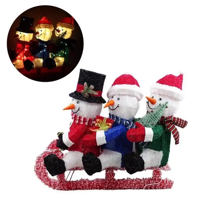 29‑inch Led Skiing Snowman – 3d Tinsel & Fabric Yard Decoration