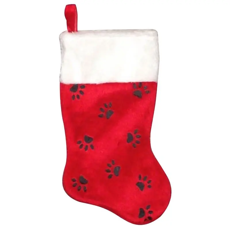 Red/white/black Paw Print Christmas Stocking 16 In.
