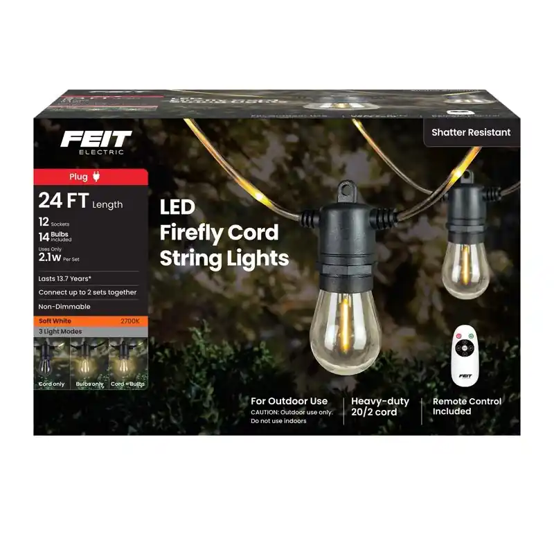 Led Firefly Rope String Light Set Clear 24 Feet 12 Lights
