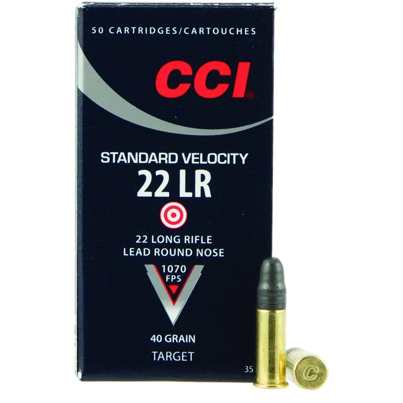 Standard Velocity .22 Lr 40 Grain Lead Round Nose Rimfire Ammunition - 50 Rounds