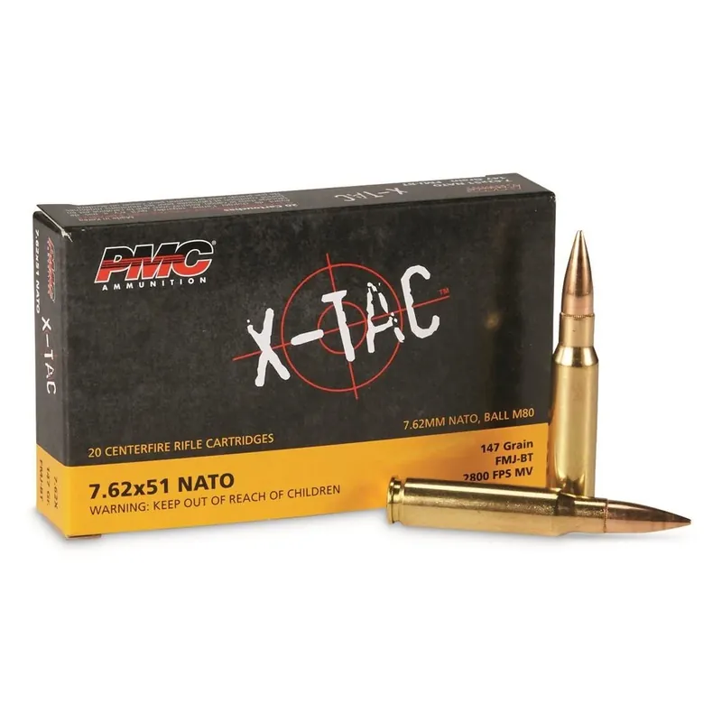 Pmc X-tac Centerfire Rifle Cartridge, Full Metal Jacket Boat Tail, 7.62x51mm Nato, 20